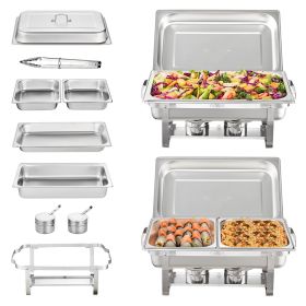 VEVOR Chafing Dish Buffet Set, 8 Qt 2 Pack, Stainless Chafer with 2 Full & 4 Half Size Pans