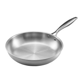 VEVOR Tri-Ply Stainless Steel Frying Pan, 3 Pcs Set (8, 10, 12 in), Cooking Skillet with Heat-Resistant Handle, Chef's Kitchen Cookware, Oven, Ga