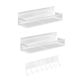 3 Pack Strong Magnetic Spice Rack with 8 Hooks Fridge Oven Microwave Magnetic Storage Shelves Seasoning Holder Organizer for Jars Seasoning Tins Utens (Option: White)