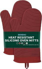 Free Silicone Oven Mitts, Heat Resistant Waterproof Oven Mitts with Non-Slip Textured Grip, Comfortable Quilted Lining (Color: Red)