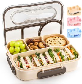 Bento Box Adult, Lunch Box, 4-Compartment Lunch Containers, Drop-Proof, Dishwasher Safe & Made with BPA-Free Materials(Khaki) (Color: cream)