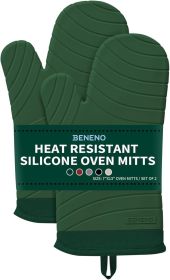 Free Silicone Oven Mitts, Heat Resistant Waterproof Oven Mitts with Non-Slip Textured Grip, Comfortable Quilted Lining (Color: Green)