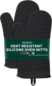 Free Silicone Oven Mitts, Heat Resistant Waterproof Oven Mitts with Non-Slip Textured Grip, Comfortable Quilted Lining (Color: Black)